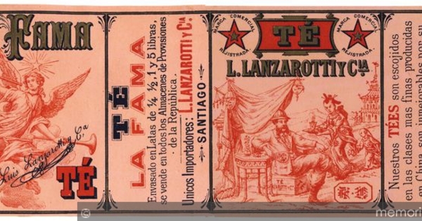 Té La Fama, marca registrada por los comerciantes L. Lanzarott y Cía., Santiago, 1894.
