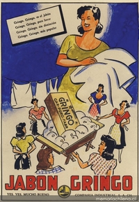 Aviso para Jabón Gringo, registrado por la compañía Industrial S.A., Santiago, 1951.