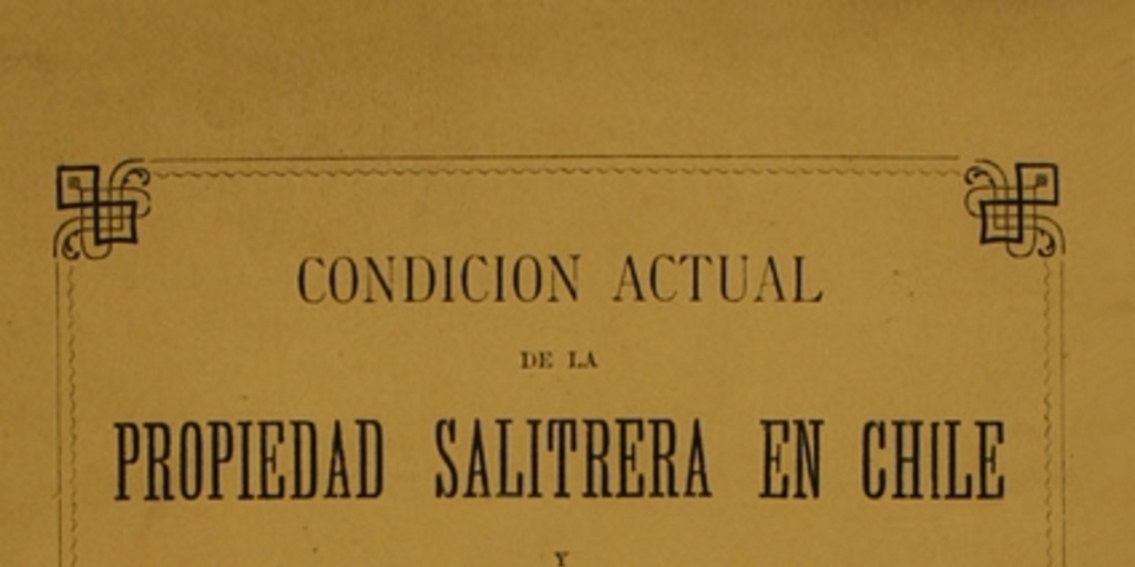 Memoria acerca de la condición actual de la propiedad salitrera en Chile: exposición relativa al mejor aprovechamiento de los salitrales del Estado presentada al señor Ministro de Hacienda por el Delegado Fiscal de Salitreras