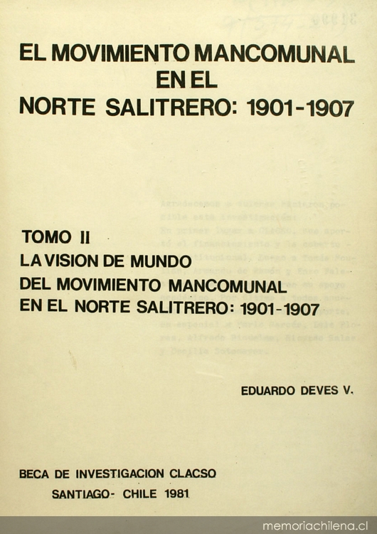 El movimiento mancomunal en el norte salitrero : 1901-1907