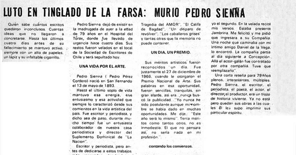 Luto en tinglado de la farsa, murió Pedro Sienna