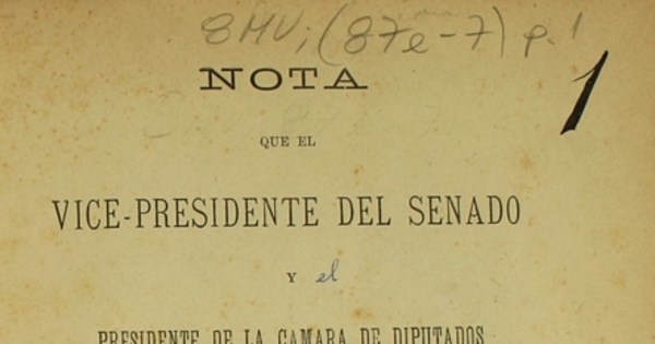 Nota que el vice presidente del Senado y el presidente de la Cámara de Diputados dirigen a los miembros del Congreso que firmaron el acta de 1 de Enero de 1891