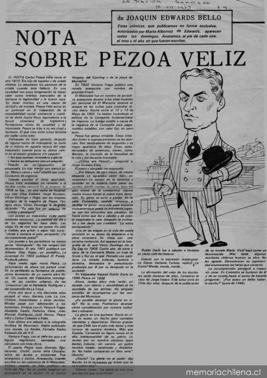 Nota sobre Pezoa Véliz.