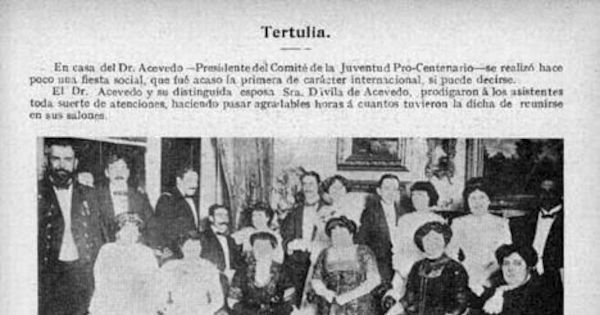 Fiesta ofrecida por Don Guillermo Acevedo, presidente del Comité de la Juventud Pro Centenario.