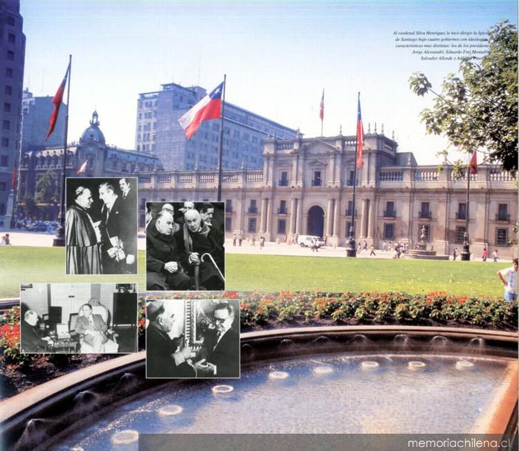 El Cardenal Raúl Silva Henríquez con los cuatro últimos presidentes de Chile