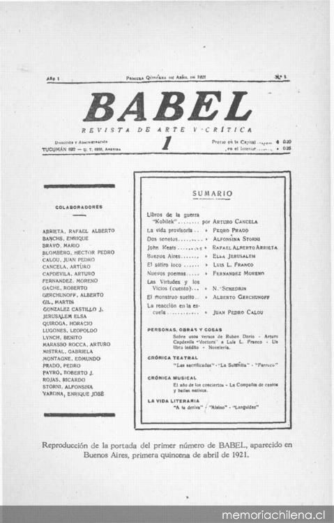 Babel : revista de arte y crítica : año 1 : nº 1 : abril de 1926