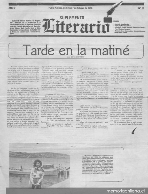 Suplemento literario : año 5, n° 59, febrero 1988