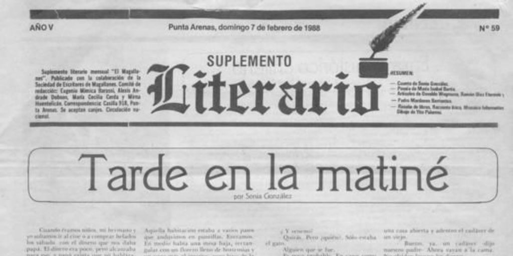 Suplemento literario : año 5, n° 59, febrero 1988