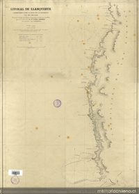 Litoral de Llanquihue [mapa] : comprendido entre la rada de Las Banderas i el río Maullín, plano levantado de Orden Suprema, en febrero de 1870, por el Ca. de Cta. Gdo. D. Fco. Vidal Gormáz i los Oficiales del Covadonga