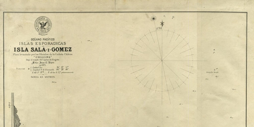 Isla Sala-i-Gómez [mapa] : Océano Pacífico : Islas Esporádicas, plano levantado por los Oficiales de la Corbeta chilena "O'Higgins" ; bajo el mando del Cap. de Fragata Sr. Juan E. López