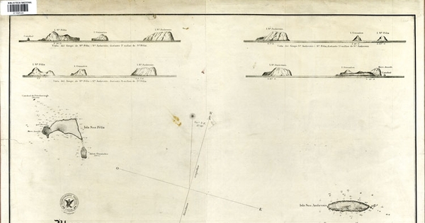 Plano del grupo de islas San Félix i San Ambrosio [mapa], levantado por la Oficialidad de la Goleta "Covadonga", al mando del Cap. Ramón Vidal Gormaz