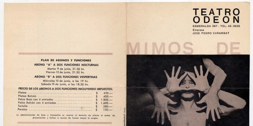 Programa Teatro Odeón, 1964