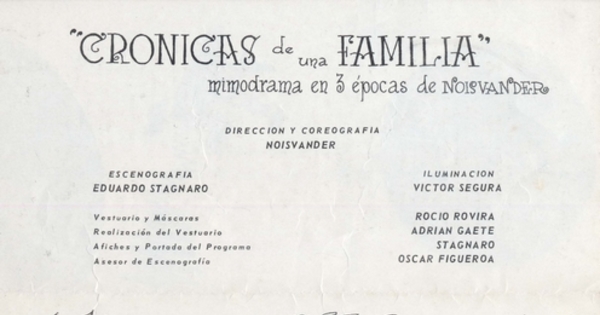 Programa "Crónicas de una familia" Teatro Antonio Varas, 1964