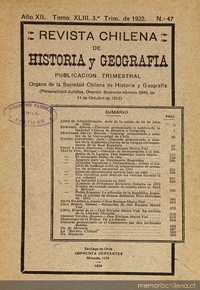 Revista chilena de historia y geografía: año XII, tomo XLIII, n° 47, 1922