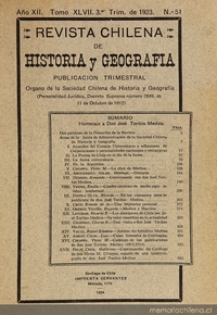 Revista chilena de historia y geografía: año XIII, tomo XLVII, n° 51, 1923