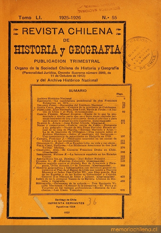 Revista chilena de historia y geografía: tomo LI, n° 55, 1925-1926