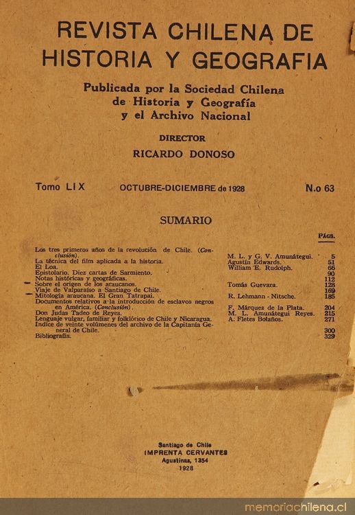 Revista chilena de historia y geografía: tomo LIX, n° 63, octubre-diciembre de 1928