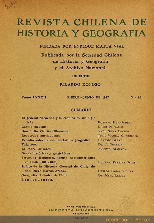 Revista chilena de historia y geografía: tomo LXXXII, n° 90, enero-junio de 1937