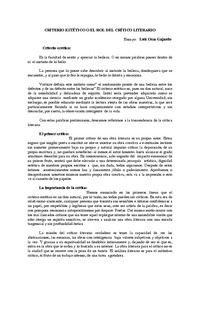 Criterio Estético o el Rol del Crítico Literario. Ensayo. Luis Ossa Gajardo