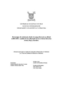 Estrategias de resistencia desde el campo literario no oficial (1985-1987): análisis de los editoriales de las revistas literarias Ariete, Puaj y Eurídice - de Natalia Saavedra y Daniela Smith.