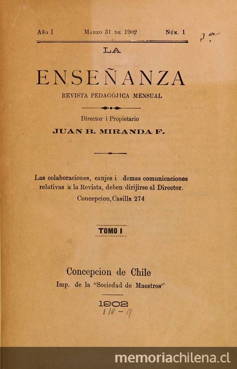 La Enseñanza: año 1, n° 1-12, 31 de marzo de 1902 a 1 de enero de 1903