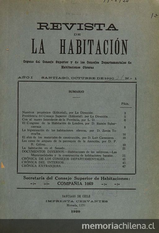 Revista de la habitación: 1ra. época, año 1, no. 1-12, octubre 1920 a octubre de 1921