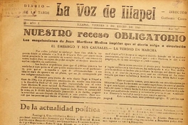 La Voz de Illapel: año 1, no. 102-año 2, n° 221, 5 de enero al 30 de agosto de 1945