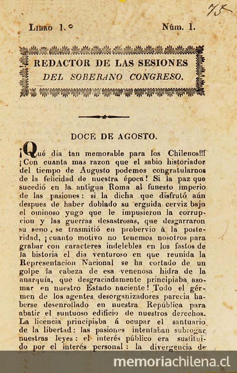 Redactor de las sesiones del soberano Congreso: n° 1-18, 10 de agosto a 20 de diciembre de 1823