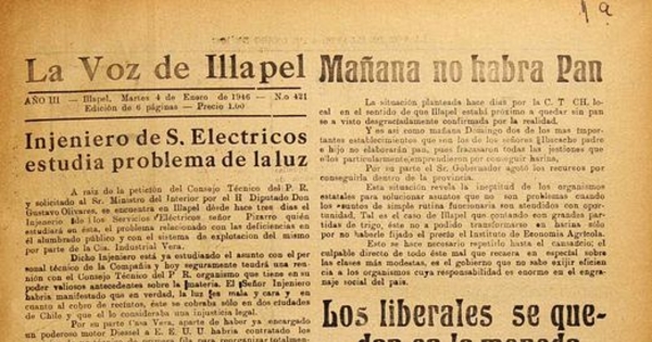 La Voz de Illapel: año 3, no. 421-498, 4 de enero al 31 de diciembre de 1947