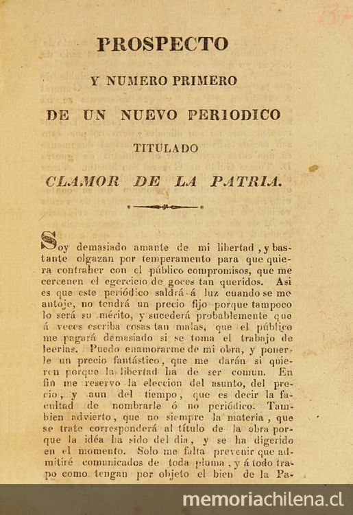 Clamor de la Patria: n° 1-7, 11 de marzo a 11 de julio de 1823