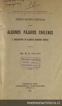 Observaciones críticas sobre algunos pájaros chilenos i descripción de algunas especies nuevas