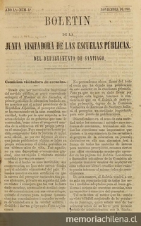 Boletín de la Junta Visitadora de las Escuelas Públicas del Departamento de Santiago: año 1-2, no. 1-7, noviembre de 1868 a octubre de 1870