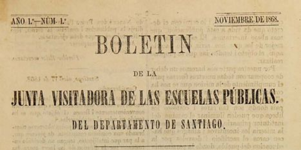 Boletín de la Junta Visitadora de las Escuelas Públicas del Departamento de Santiago: año 1-2, no. 1-7, noviembre de 1868 a octubre de 1870