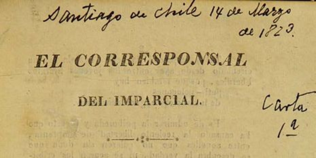 El Corresponsal del Imparcial: n° 1-3, 14-29 de marzo de 1823