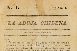 La Abeja Chilena: n° 1-8, 6 de junio a 21 de septiembre de 1825