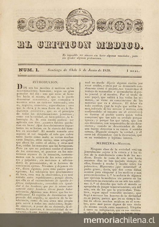 El Criticón Médico: n° 1-4, 5-26 de junio de 1830