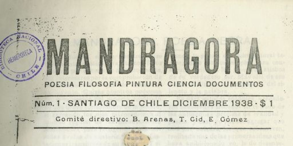 Mandrágora: nº 1, diciembre de 1938