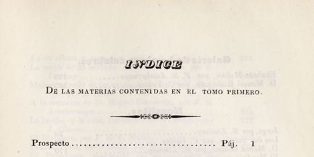 Índice de las materias contenidas en el tomo primero