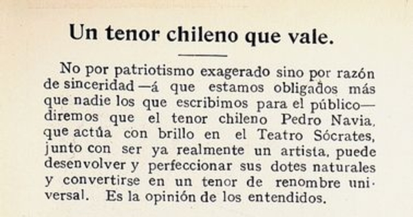 Un tenor chileno que vale la pena. Pedro Navia