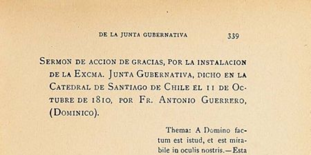 Sermón de acción de gracias por la instalación de la Junta, dicho en la catedral de Santiago, el 11 de octubre de 1810