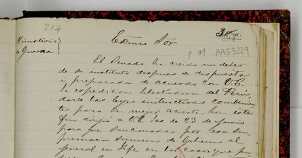 [Carta] 1820 Oct. 2, Sala del Senado [a] Exmo. Supremo Director de la República [manuscrito]