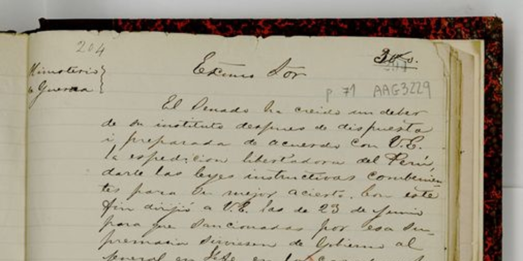 [Carta] 1820 Oct. 2, Sala del Senado [a] Exmo. Supremo Director de la República [manuscrito]