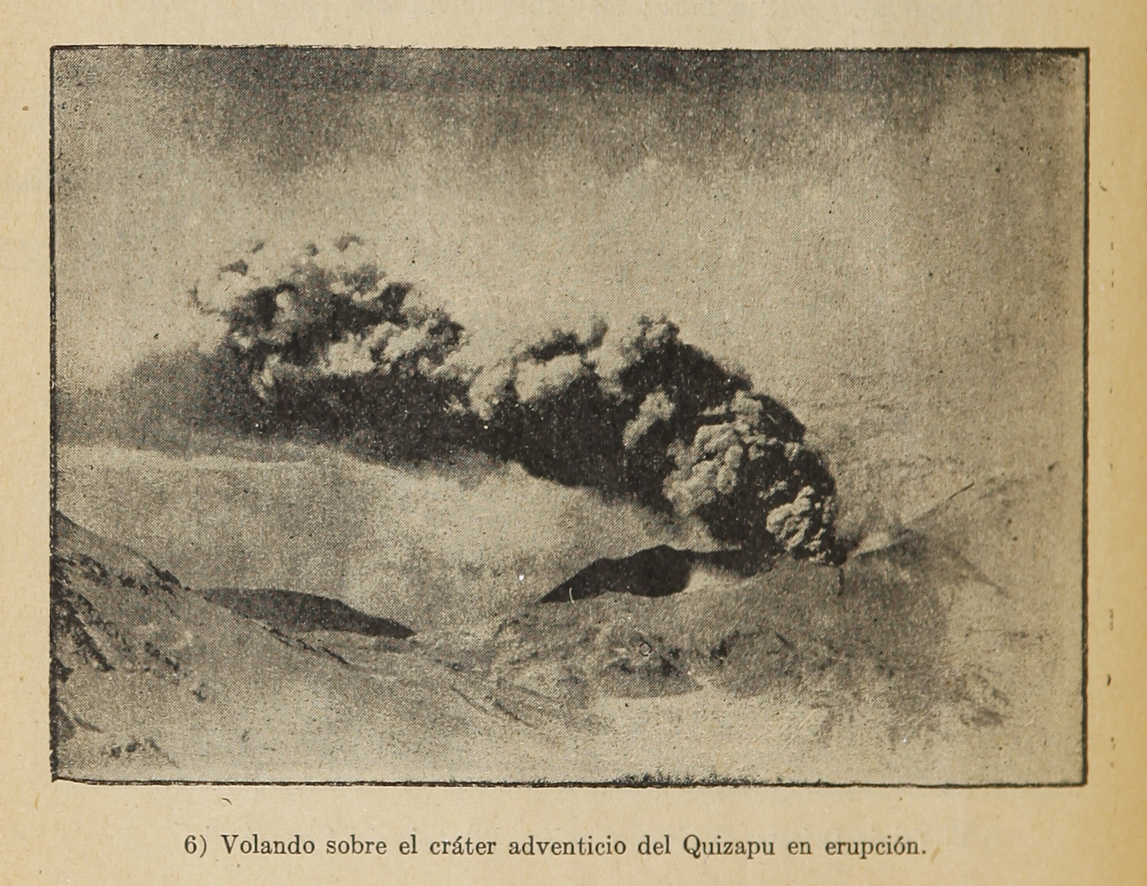 Volando sobre el cráter adventicio del Quizapu en erupción