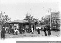 La garita de la Estación Mapocho en Santiago, hacia 1900.