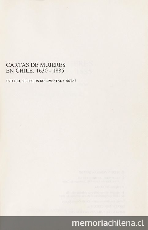 Cartas de mujeres en Chile: 1630-1885