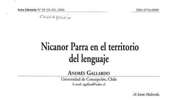 Nicanor Parra en el territorio del lenguaje