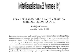 Una reflexión sobre la novelística chilena de los años 80