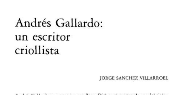 Andrés Gallardo, un escritor criollista