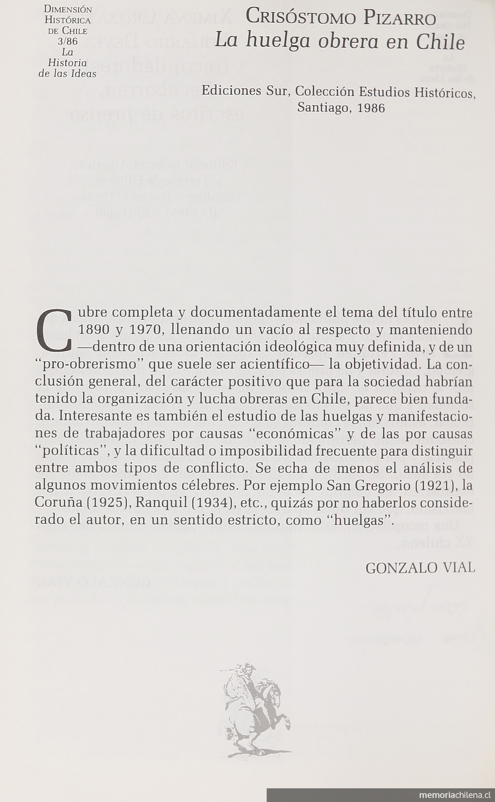 Crisóstomo Pizarro "La huelga obrera en Chile"