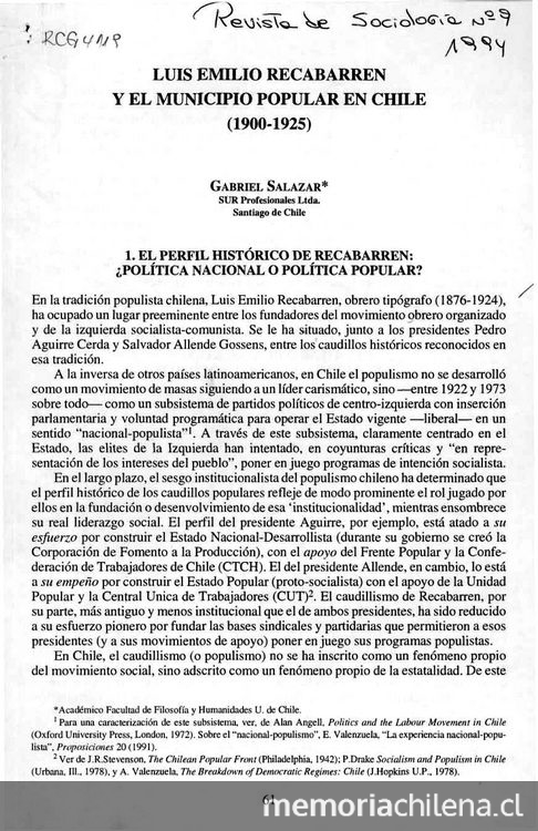 Luis Emilio Recabarren y el municipio popular en Chile (1900-1925)